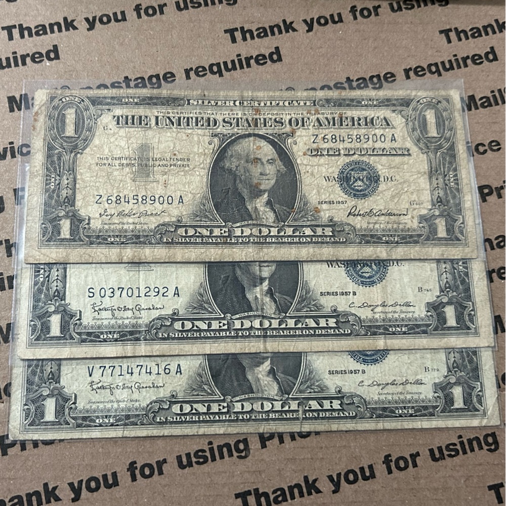 (x3) 1957 Blue Seal Silver Certificate One Dollar Bills 💵